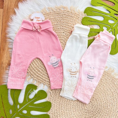 Kit 3 Calças - Abelha Fofa - Rosa chiclete, Off White e Rosa bebe